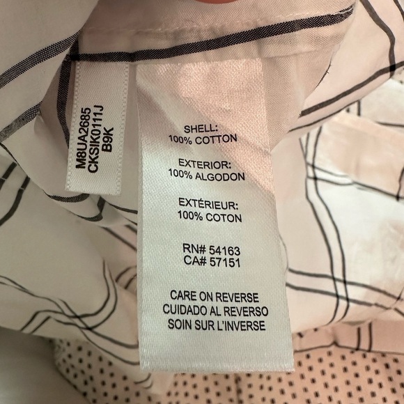 Calvin Klein White & Black Grid Windowpane Pattern Bell Ruffle Sleeve #1829 - Picture 6 of 8